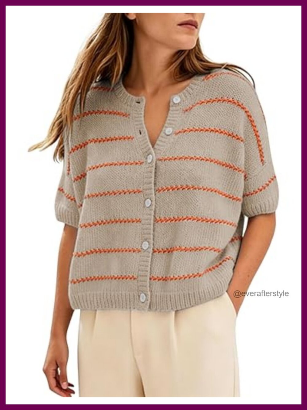 Womens Short Sleeve Striped Cardigan Casual Button Down Cropped Knit Sweater